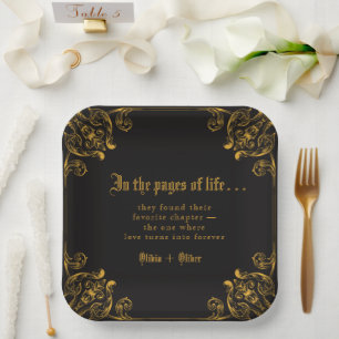 Vintage story fairy tale library book wedding  paper plate