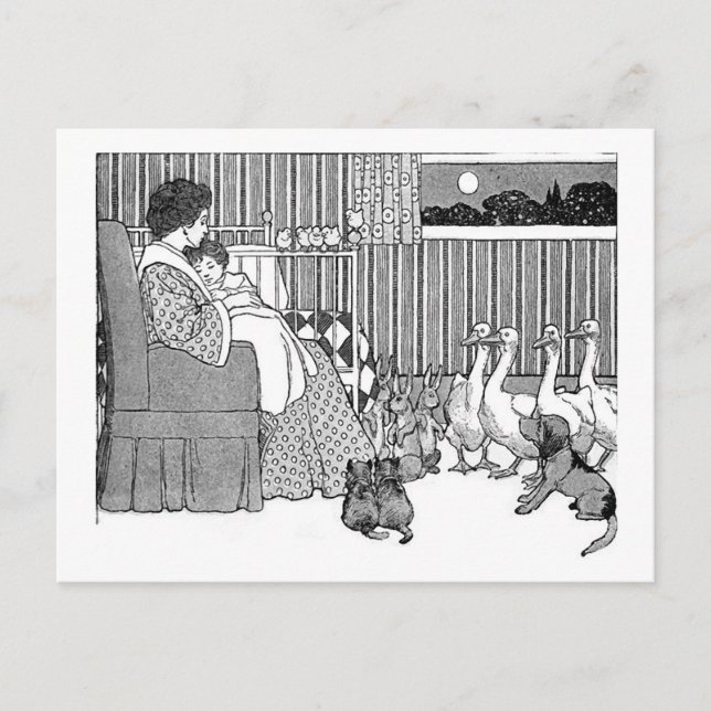 Vintage Story Time in Black & White Postcard (Front)