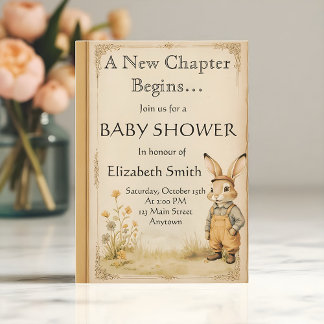 Vintage Storybook Baby Shower with Bunny Invitation