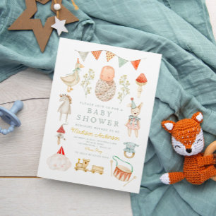 Vintage Storybook Baby Shower with Nursery Animals Invitation