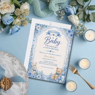Vintage Storybook Bear Baby Shower Invitation