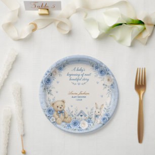 Vintage Storybook Bear Baby Shower Paper Plate