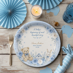 Vintage Storybook Bear Baby Shower Paper Plate