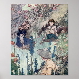 Vintage storybook illustration The Secret Garden  Poster