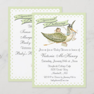 Vintage Storybook Stork Baby Shower Invitations