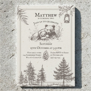 Vintage Storybook Style Woodland Animal Birthday Invitation