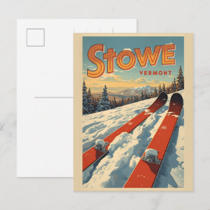 Vintage Stowe, VT outdoor winter trails ski slops Postcard