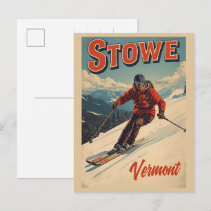 Vintage Stowe, VT outdoor winter trails ski slops Postcard