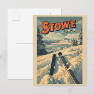 Vintage Stowe, VT outdoor winter trails ski slops Postcard