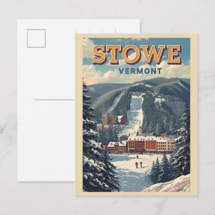 Vintage Stowe, VT outdoor winter trails ski slops Postcard
