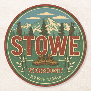 Vintage Stowe, VT outdoor winter trails ski slops Round Paper Coaster