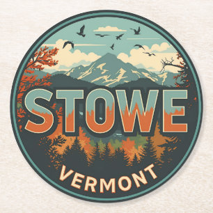 Vintage Stowe, VT outdoor winter trails ski slops Round Paper Coaster