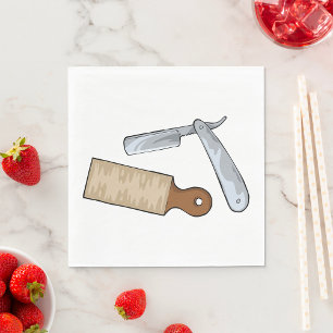 Vintage Straight Razor and Strop Barber Shop Napkin
