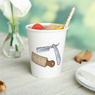 Vintage Straight Razor and Strop Barber Shop Paper Cups