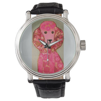 Vintage Strap Watch with Pink Poodle Dog