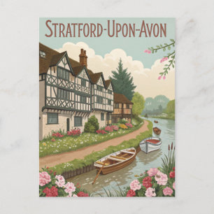 Vintage Stratford-Upon-Avon Travel Poster Postcard