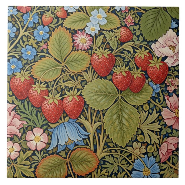 Vintage Strawberries and Flowers  Ceramic Tile (Front)