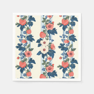 Vintage Strawberries & Blue Leaves Floral Pattern Napkin