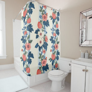 Vintage Strawberries & Blue Leaves Floral Pattern Shower Curtain