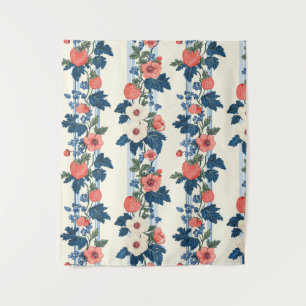 Vintage Strawberries & Blue Leaves Floral Pattern Tapestry