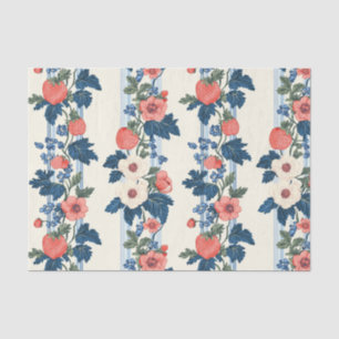 Vintage Strawberries & Blue Leaves Floral Pattern Tissue Paper