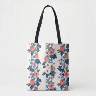 Vintage Strawberries & Blue Leaves Floral Pattern Tote Bag