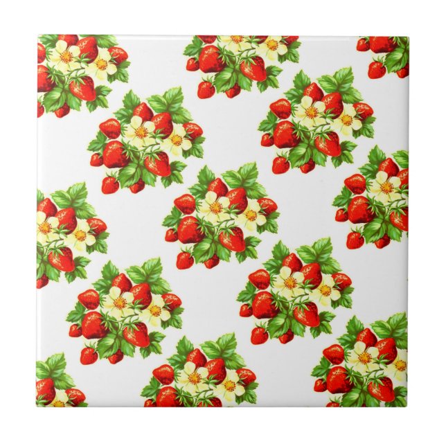 Vintage Strawberries Ceramic Tile (Front)