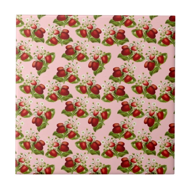 vintage strawberries ceramic tile (Front)