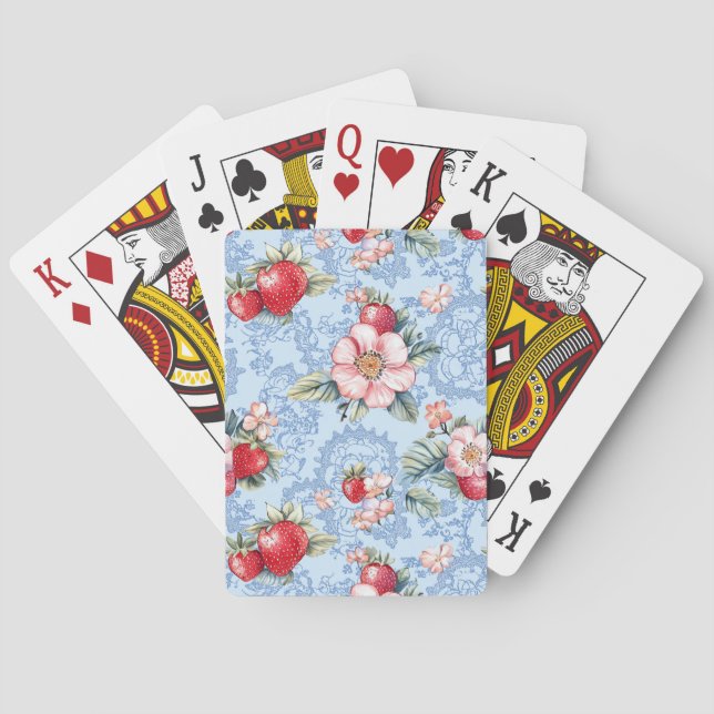 Vintage Strawberries & Flowers Pattern Playing Cards (Back)