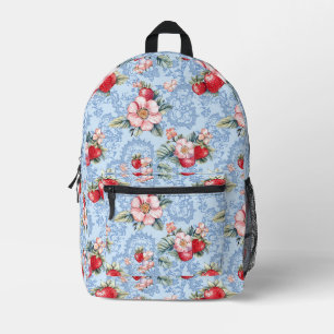 Vintage Strawberries & Flowers Pattern Printed Backpack