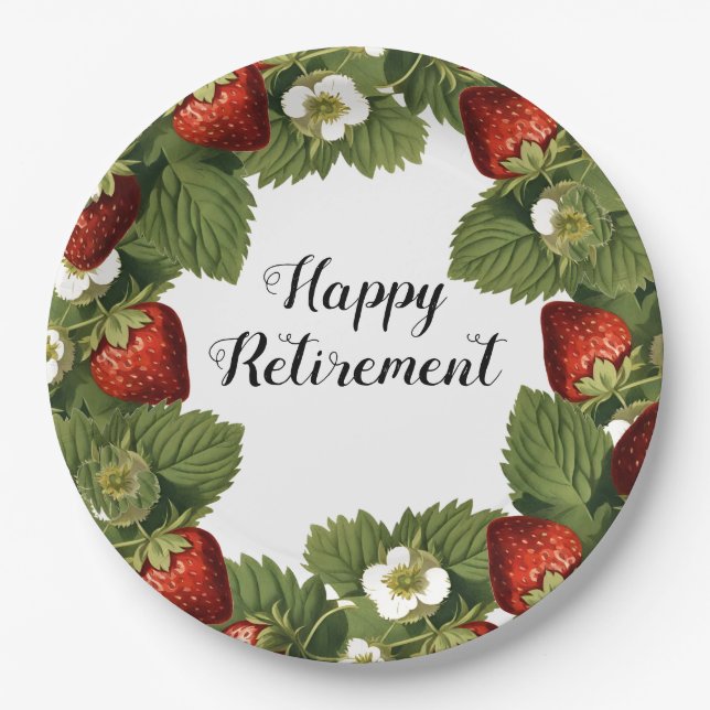  vintage strawberries  - Happy Retirement Paper Plate (Front)