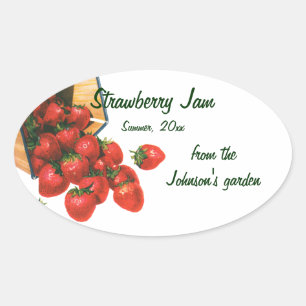 Vintage Strawberries in Basket, Food Fruit Berries Oval Sticker