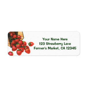Vintage Strawberries in Basket, Food Fruit Berries Return Address Label