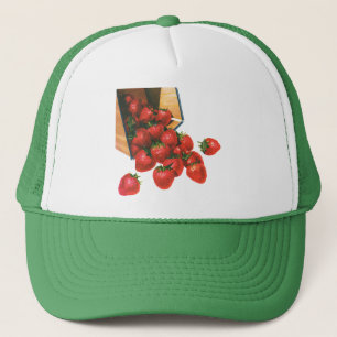 Vintage Strawberries in Basket, Food Fruit Berries Trucker Hat