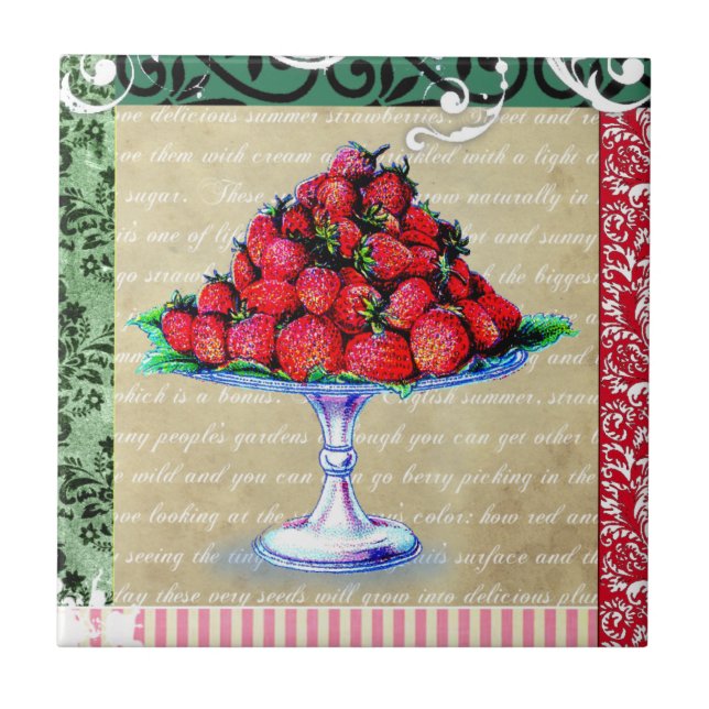 Vintage Strawberries kitchen tile (Front)