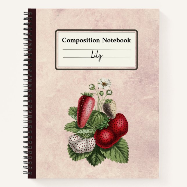 Vintage Strawberries Personalised Comp Notebook (Front)