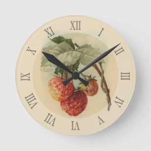 Vintage strawberries round clock