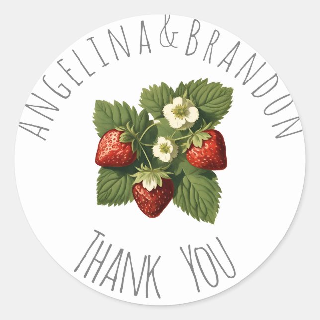 Vintage strawberries weddings - Thank you Classic Round Sticker (Front)