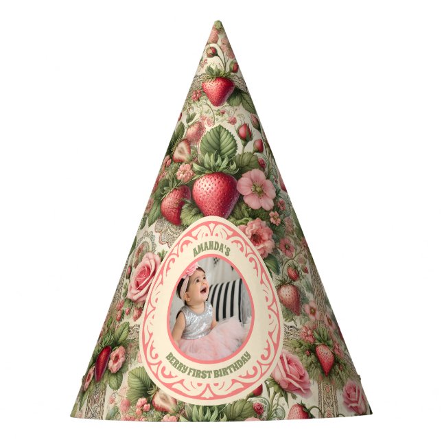 Vintage Strawberry 1st Birthday Party Photo  Hat (Front)