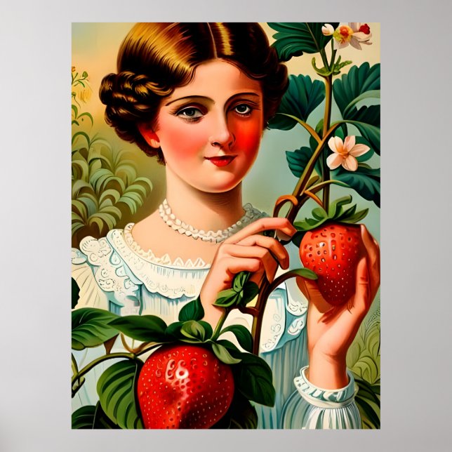 Vintage Strawberry Ad Poster (Front)