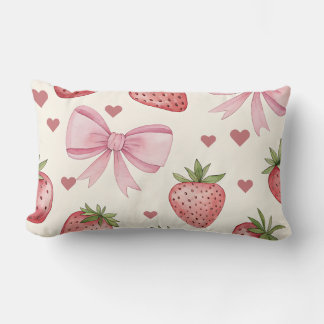 Vintage Strawberry and Pink Bows Coquette Pillow
