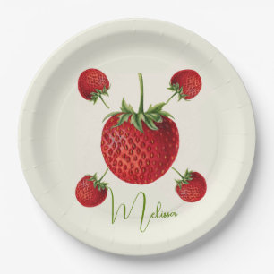 Vintage Strawberry Art Name Personalised Paper Plate