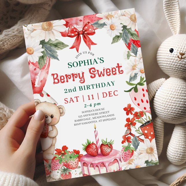 Vintage Strawberry Berry Sweet 2nd Birthday Invitation (Creator Uploaded)