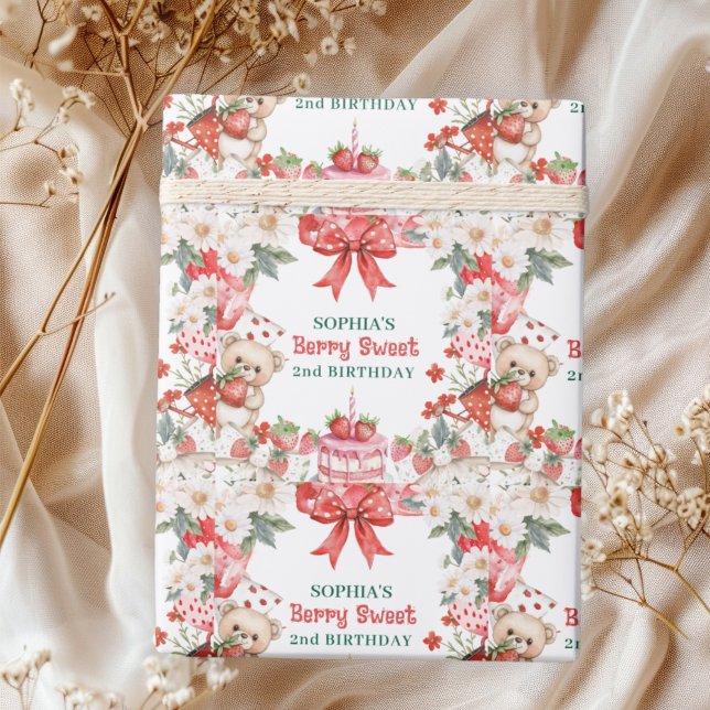 Vintage Strawberry Berry Sweet 2nd Birthday  Wrapping Paper (Creator Uploaded)