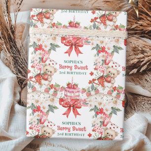 Vintage Strawberry Berry Sweet 3rd Birthday  Wrapping Paper