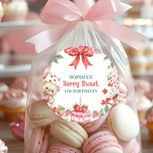 Vintage Strawberry Berry Sweet 4th Birthday  Classic Round Sticker