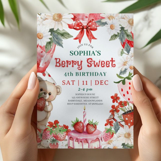 Vintage Strawberry Berry Sweet 4th Birthday Invitation (Creator Uploaded)