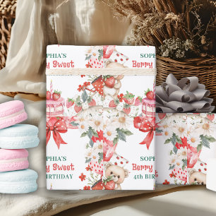 Vintage Strawberry Berry Sweet 4th Birthday Wrapping Paper
