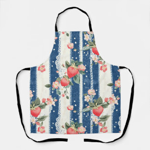 Vintage Strawberry Blue Cream Cottagecore Apron