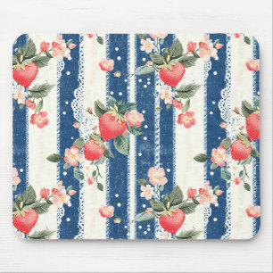 Vintage Strawberry Blue Cream Cottagecore Mouse Pad